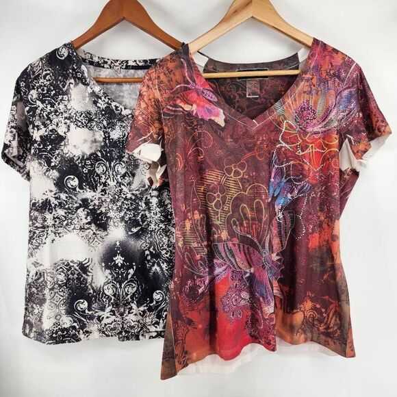 Women's Abstract Print Short Sleeve T-Shirt Blouses Women's Large Appropriate Be - Picture 1 of 8